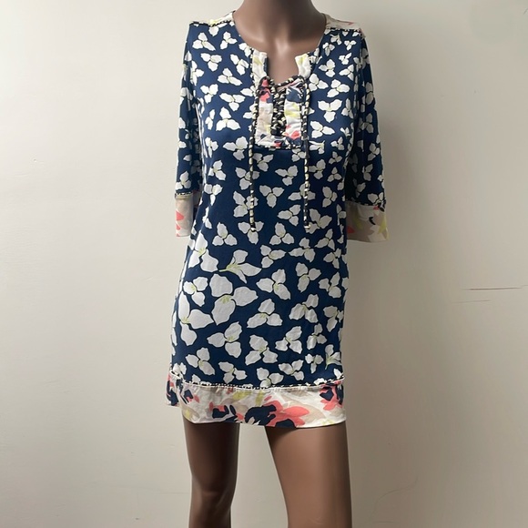 Diane Von Furstenberg DVF Trella Dress Silk Floral Laced Shortsleeves Blue 2 - Picture 2 of 10